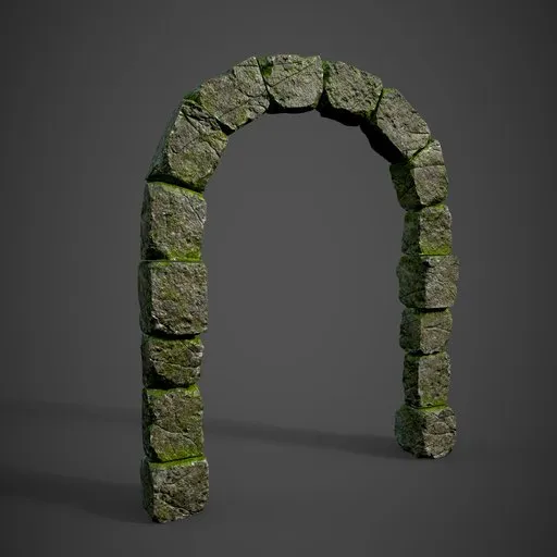 Highly detailed Blender 3D model featuring an archaic stone gateway with moss textures, perfect for historical scenes.