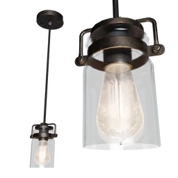 "Antebellum 1 Light Mini Pendant Fixture - Highly detailed 3D model for Blender 3D. This blacksmith-designed ceiling light features a glass bulb and copper elements, perfect for adding a touch of craftsman style to your scene. Designed by Peter Fiore, this model is compatible with Blender 3D and offers a realistic render for your projects."