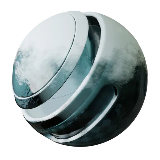 Procedural PBR ice material for Blender with adjustable transparency, reflection, and frozen texture detail.