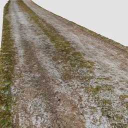Detailed 3D scan of a 22m frozen road, Blender compatible with six 8K textures, ideal for realistic cityscape visualizations.