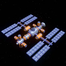Stylized cartoon space orbital station