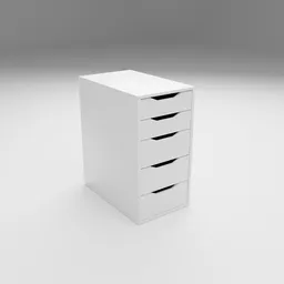 Detailed 3D model of a white drawer unit for Blender rendering, showcasing design and shadow effects.