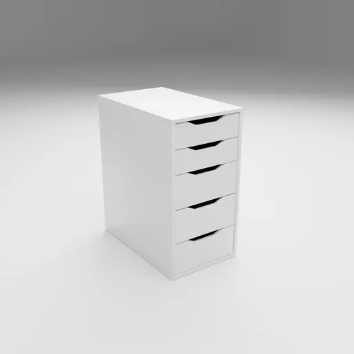 Detailed 3D model of a white drawer unit for Blender rendering, showcasing design and shadow effects.
