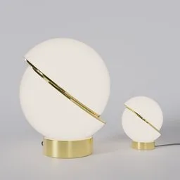 Modern spherical 3D model bedside lamps with golden accents for Blender rendering.