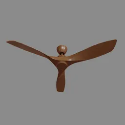 Detailed 3D rendering of a modern ceiling fan with three sleek wooden blades, ideal for Blender 3D projects.