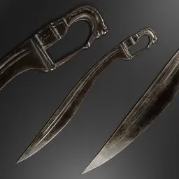 Detailed Blender 3D model of an antique curved sword with an 8K texture map, ideal for historical and fantasy 3D renderings.