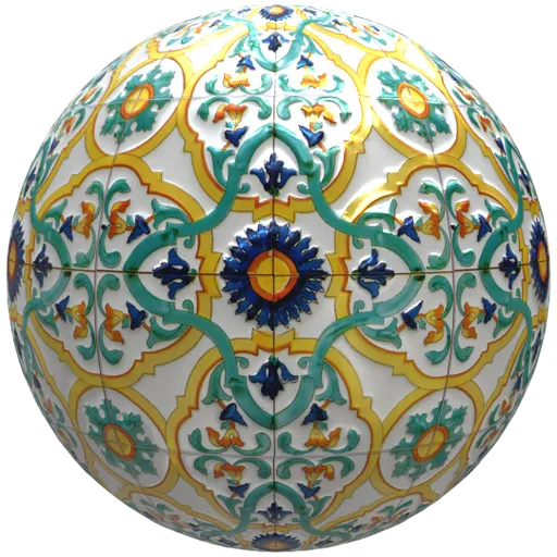 Seamless PBR texture of a vintage rustic Mexican ceramic design for 3D materials, with color and texture customization options.