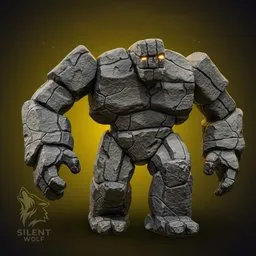 Stone Golem Warrior Rigged Animated