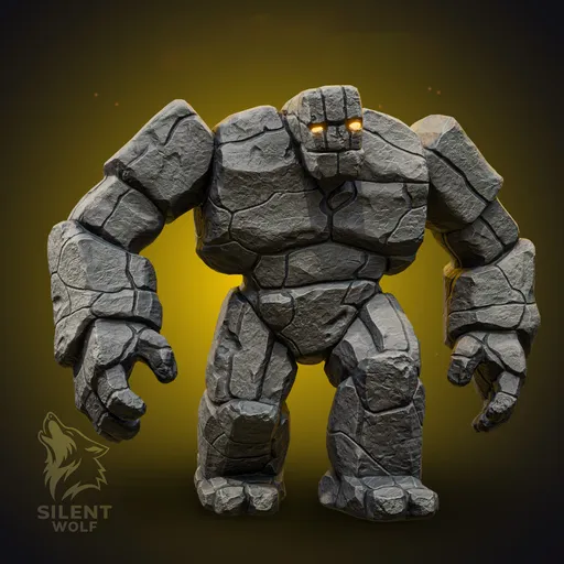 Stone Golem Warrior Rigged Animated