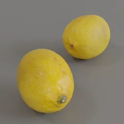 Highly-detailed 3D scanned lemon model suitable for Blender renderings, showcasing realistic textures and lighting.