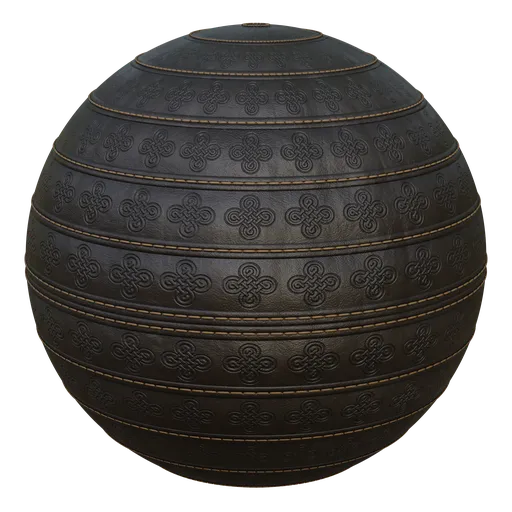 High-resolution PBR decorative stitched leather texture for 3D modeling in Blender.