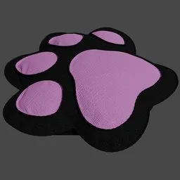 "Add a cozy touch to your decor with this cute and furry Cat Paw Pillow in purple and black paw print design on a black background. Perfect for plush furnishings and designed with a fun triadic color scheme. 3D model created in Blender 3D."