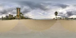 City Buildings on Beach Cloudy