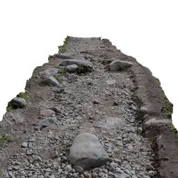 Detailed rocky trail 3D model, Blender-compatible, photorealistic forest pathway with rocks, suitable for virtual landscapes.