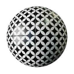 Black and white decorative PBR tiling texture for 3D Blender materials library.