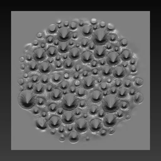 Blender 3D sculpting brush imprint for detailed reptile skin textures and spikes.