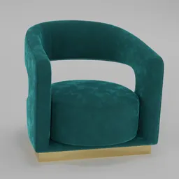 "Ellen armchair, a modern and sophisticated tub design, inspired by Agnolo Bronzino and created in Blender 3D. Featuring green velvet upholstery, gold trim and a unique scutoid feature, perfect for contemporary and mid-century styled interiors."