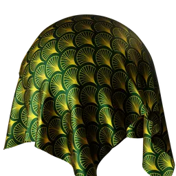 Gold Deco Fan Pattern Green Silk