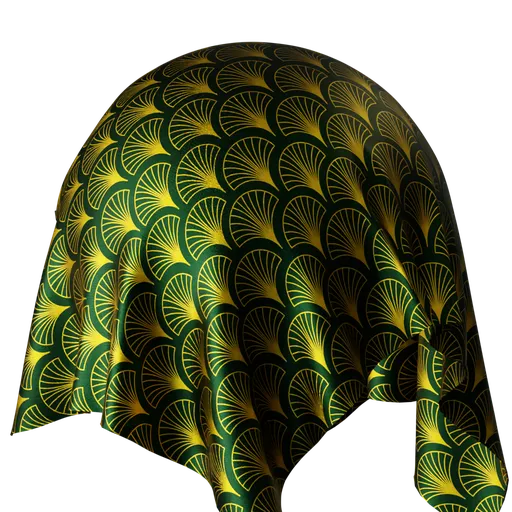 Gold Deco Fan Pattern Green Silk