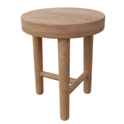 Realistic wooden stool 3D rendering, optimized for Blender with high-quality textures for virtual staging.