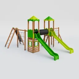 Green and lime wooden playground set