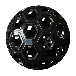 High-detail procedural hexagonal hole metal texture for 3D PBR material use in Blender and other 3D apps.