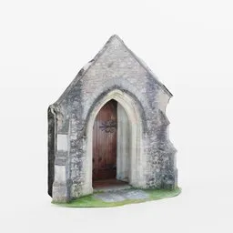 "Medieval Church Stone Doorway and Porch 3D Model for Blender - AI-generated art inspired by John Wonnacott and Berne Hogarth. Includes wooden door, tombs, and English heritage elements. Trending on ArtStation and Google Arts & Culture."