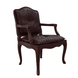 Detailed 3D model of a classic leather chair with wooden frame, ideal for Blender 3D projects, high-quality textures.
