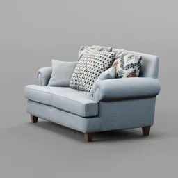 Detailed 3D render of a cozy two-seater couch with plush pillows, optimized for Blender.