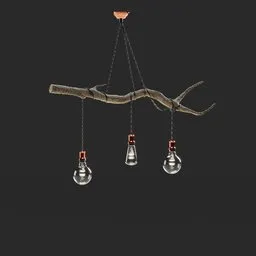 3D-rendered stylized lamp with three hanging lights, optimized for Blender, perfect for modern interiors.