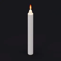 Realistic white candle 3D model with flame, perfect for rendering in Blender.
