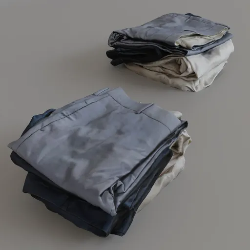 Realistic scanned 3D model of folded blue pants, compatible with Blender for textile rendering.