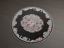 Detailed round floral rug 3D model for interior design visualization in Blender.