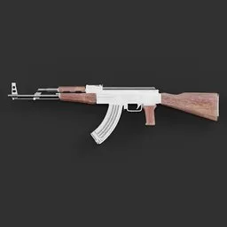 Detailed 3D model of AK-47 with textured wood and metal parts for Blender graphics and animation.
