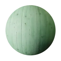 High-resolution PBR texture of aged green wooden planks with visible grain and knots for 3D modeling.