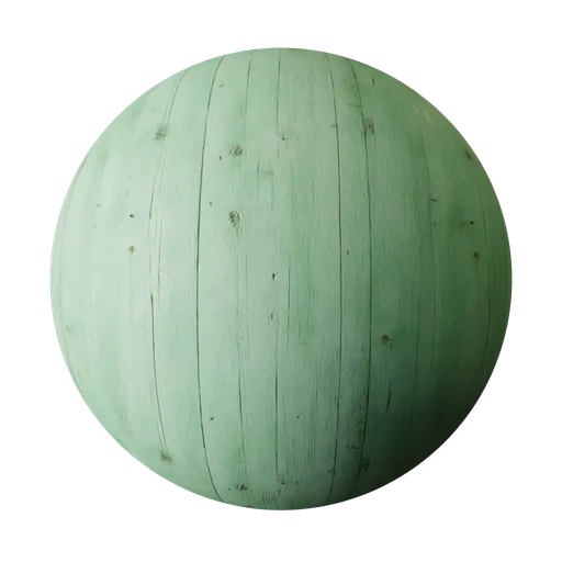 High-resolution PBR texture of aged green wooden planks with visible grain and knots for 3D modeling.