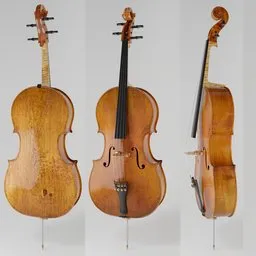 Detailed 3D model of a Stradivari cello, optimized for realism in Blender, ideal for close-ups and vintage instrument enthusiasts.