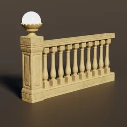 "Neo-classical stone balustrade with luminous sphere, perfect for exterior design in Blender 3D. Game asset with simplistic tube shapes and fallen columns, reminiscent of the style of artist Billelis. This 3D mesh includes large pillars and complete light occlusion for a realistic look."