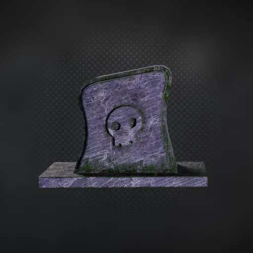 Stylized 3D tombstone model with skull emblem for Blender rendering, suitable for horror-themed cityscapes.