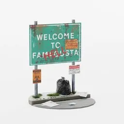 Detailed Blender 3D model of a dystopian-themed Covid street sign with weathered textures.