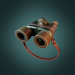 "Industrial exterior binoculars 3D model for Blender, with realistic texturing from Substance 3D Painter. Based on Mikael Yusifov's concept art and featuring ribbed Russian academic design. Perfect for video game asset files and investigation scenes."