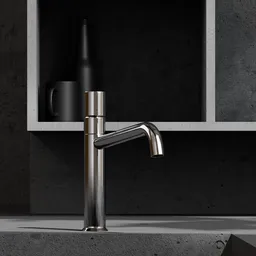 High-quality 3D model of modern kitchen faucet for Blender rendering, showcasing sleek chrome finish.