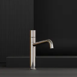 High-quality 3D model of modern kitchen faucet for Blender rendering, showcasing sleek chrome finish.