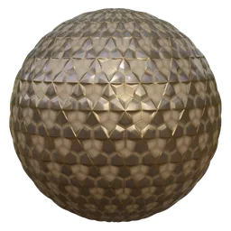 PBR seamless texture for 3D modeling: golden hexagonal tiling, ideal for futuristic armor or architectural design.