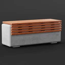 Detailed 3D model of a modern park bench with wooden slats and concrete base, designed for Blender rendering.