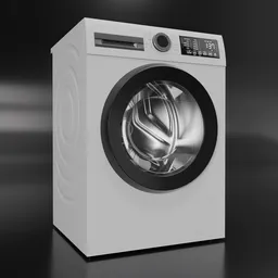 Realistic low-poly 3D model of a modern white front-loading washing machine, perfect for Blender rendering.
