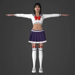 Woman School Uniform Rigged