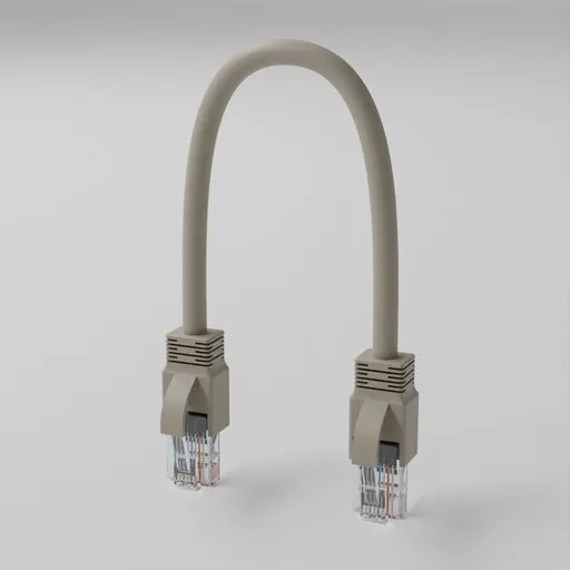 3D model of an Ethernet cable with customizable length for Blender, showing RJ45 connectors.