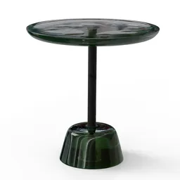 Emerald green glass side table 3D model with a reflective surface, ideal for Blender 3D projects.