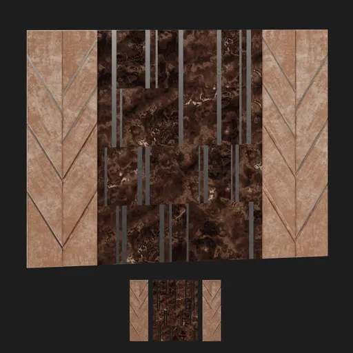 Richly textured brown marble and velvet panel 3D model for Blender, ideal for luxe interior design visualization.